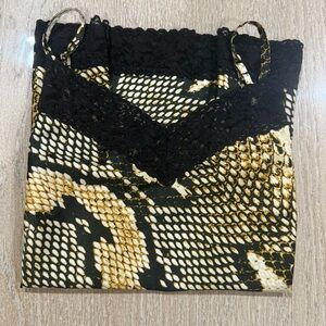 Cache Snake-Print Lace Trim Cami - Black, Gold